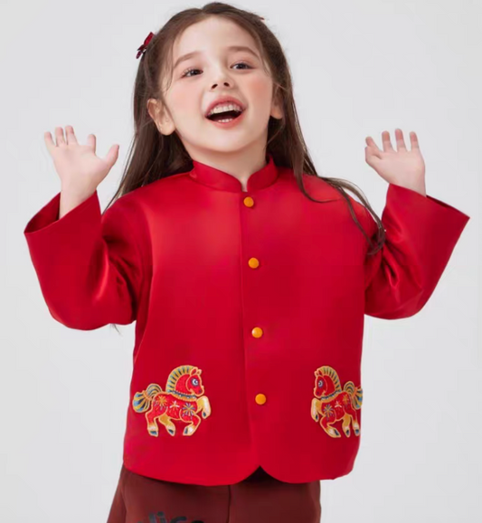 新年童裝 前程似錦抓毛唐裝外套 100-150cm 男童款/女童款 新年中式華服唐裝 新春馬年 2026年 AAA