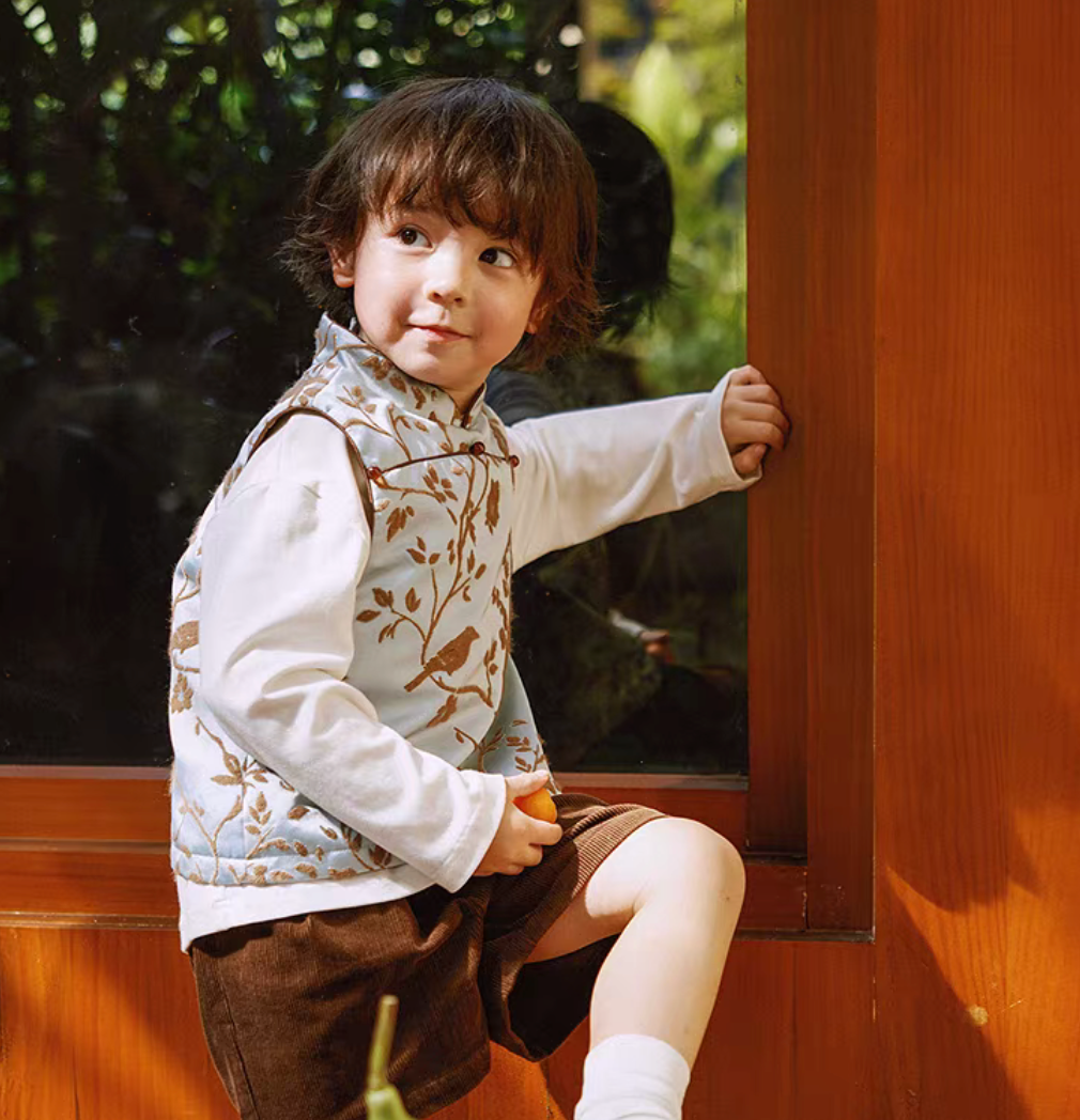 新年童裝 蘭若榴色唐裝背心/旗袍網紗背心裙 90-150cm 男童款/女童款 新年中式華服唐裝 新春馬年 2026年 AAA