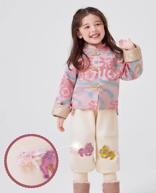 新年童裝 馬上有福夾棉唐裝 110-160cm 男童款/女童款 新年中式華服唐裝 新春馬年 2026年 AAA