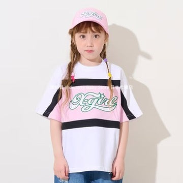 Japanese children's clothing X-girl Stages contact cool color block logo print top 80-140cm girls summer TOPS