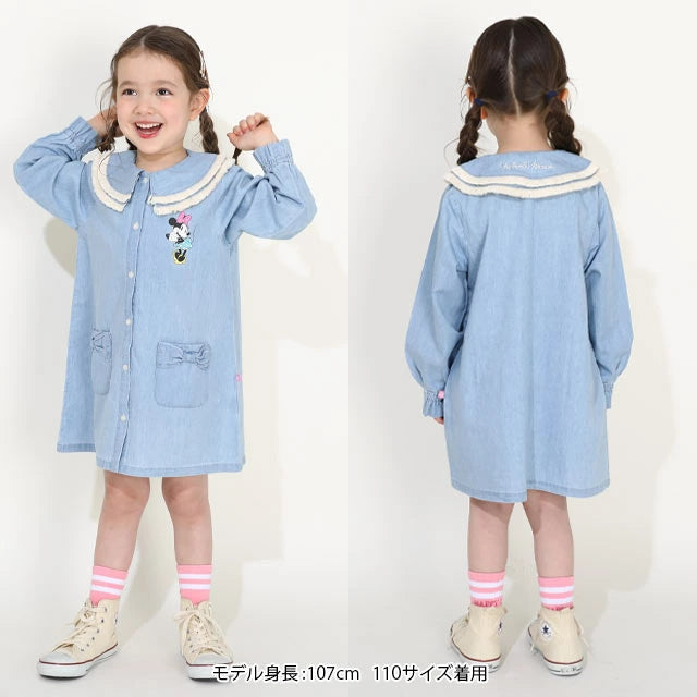 Japanese BDL x Disney Minnie Mouse Denim Shirt Dress 90-140cm Girls Summer Dresses