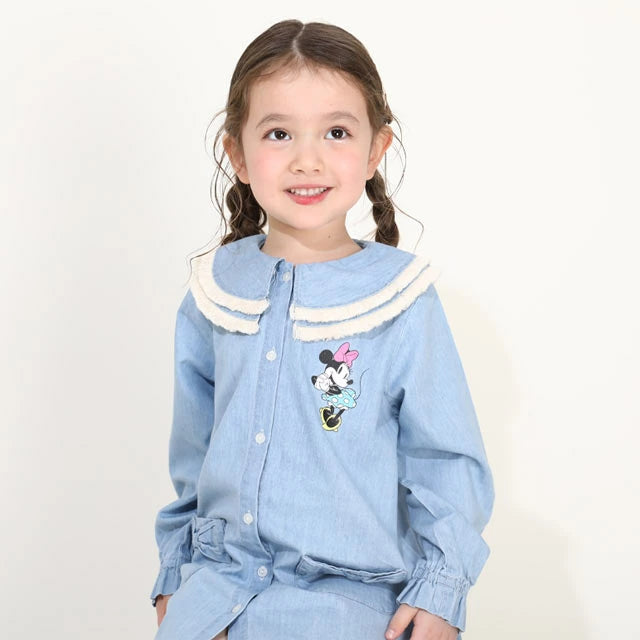 Japanese BDL x Disney Minnie Mouse Denim Shirt Dress 90-140cm Girls Summer Dresses