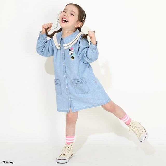 Japanese BDL x Disney Minnie Mouse Denim Shirt Dress 90-140cm Girls Summer Dresses