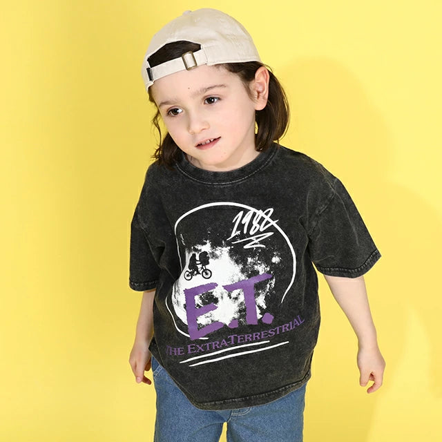 Japanese BDL x ET Parent-child Alien Print Top 90-140cm Boys Summer TOPS