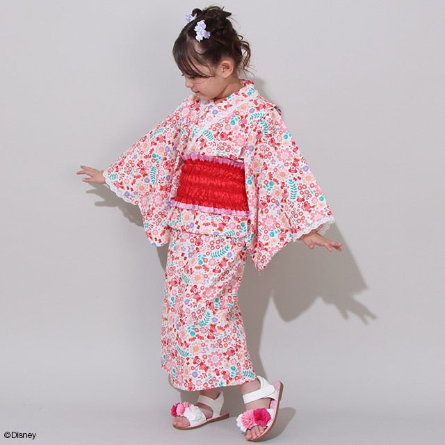 Japanese BDL x Disney 2Way Minnie Yukata Japanese Kimono 90-140cm Girls Summer Outerwear Dresses Japanese Summer Festival Special