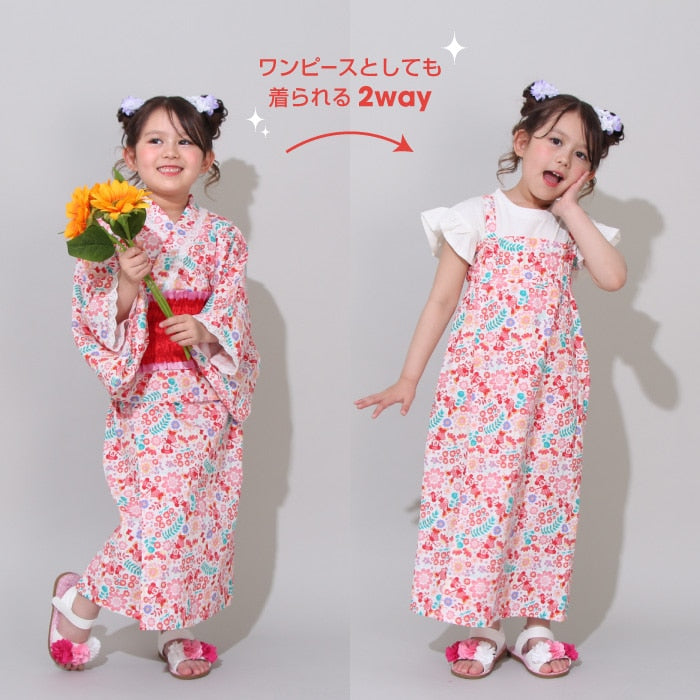 Japanese BDL x Disney 2Way Minnie Yukata Japanese Kimono 90-140cm Girls Summer Outerwear Dresses Japanese Summer Festival Special