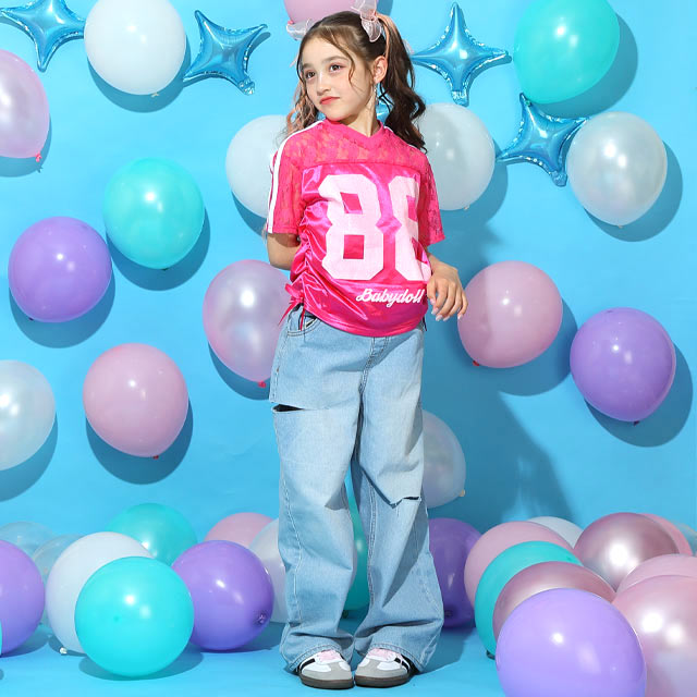 Japanese children's clothing BDL lace basketball style top 90-140cm girls summer TOPS