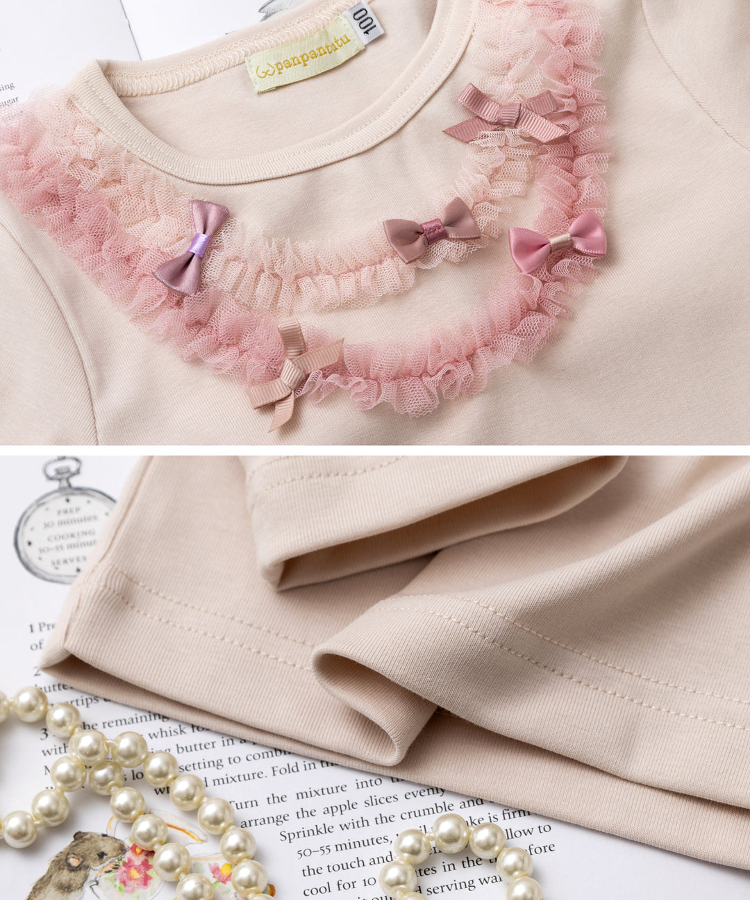 Japanese children's clothing panpantutu tulle bow top 80-150cm girls summer TOPS