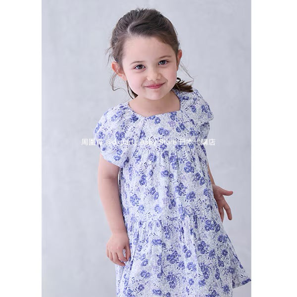 Japanese children's clothing pe#main cool-to-touch, quick-drying lantern-sleeve dress (80-130cm) for girls (summer dresses)
