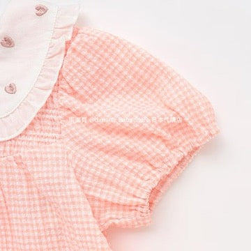 Japanese children's clothing pe#main heart-shaped embroidered collar top 80-130cm girls summer TOPS