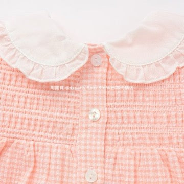 Japanese children's clothing pe#main heart-shaped embroidered collar top 80-130cm girls summer TOPS