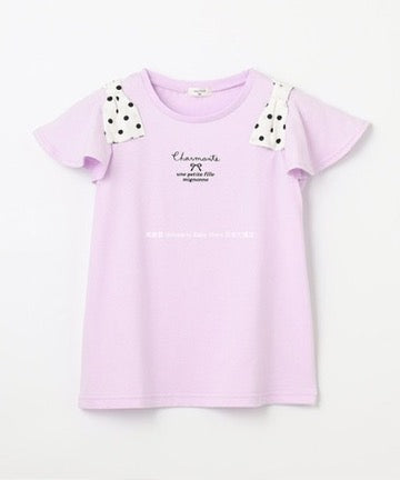 Japanese children's clothing aF#a325 bow shoulder sleeve top 90-160cm girls summer TOPS