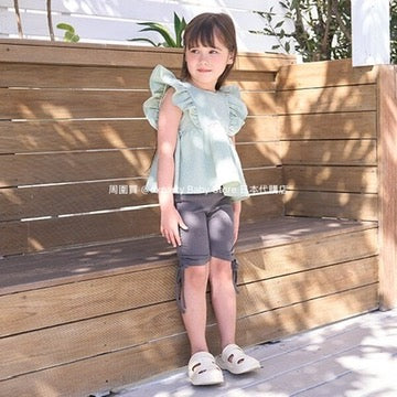 Japanese children's clothing Ly# mine ruffle sleeve top 100-150cm girls summer TOPS