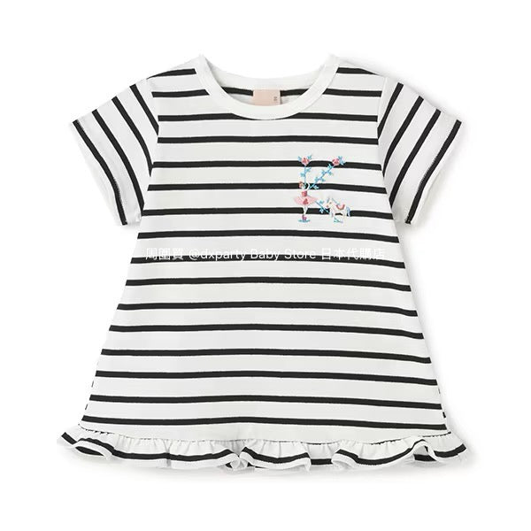 Japanese children's clothing pe#main embroidered English lettering top 80-130cm girls summer TOPS