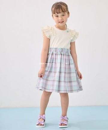 Japanese children's clothing aF#a325 checkered patchwork dress 110-160cm girls summer dresses