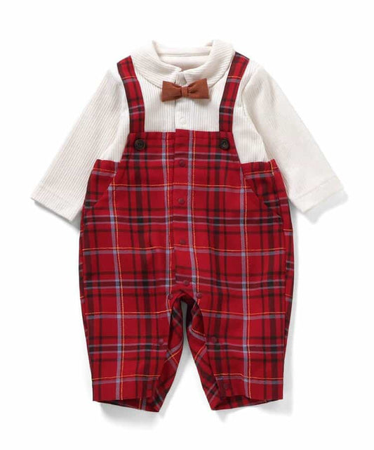 日本童裝 apres les cours 格仔連衣 70-80cm 男童款 冬季 Jumpsuit 聖誕紅/新年紅
