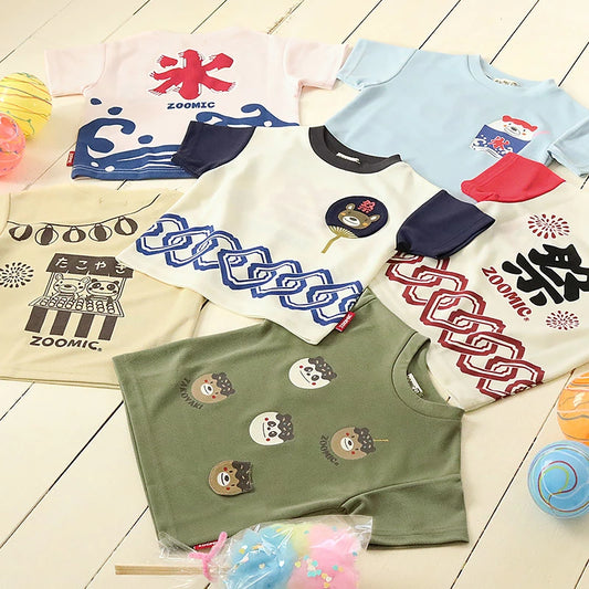 Japanese children's clothing ZOOMIC cool touch summer festival celebration mesh T-shirt 80-130cm boys/girls summer TOPS other brand children's clothing