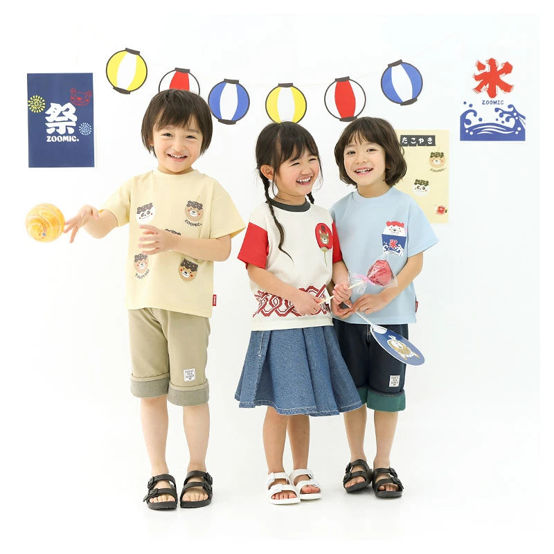 Japanese children's clothing ZOOMIC cool touch summer festival celebration mesh T-shirt 80-130cm boys/girls summer TOPS other brand children's clothing