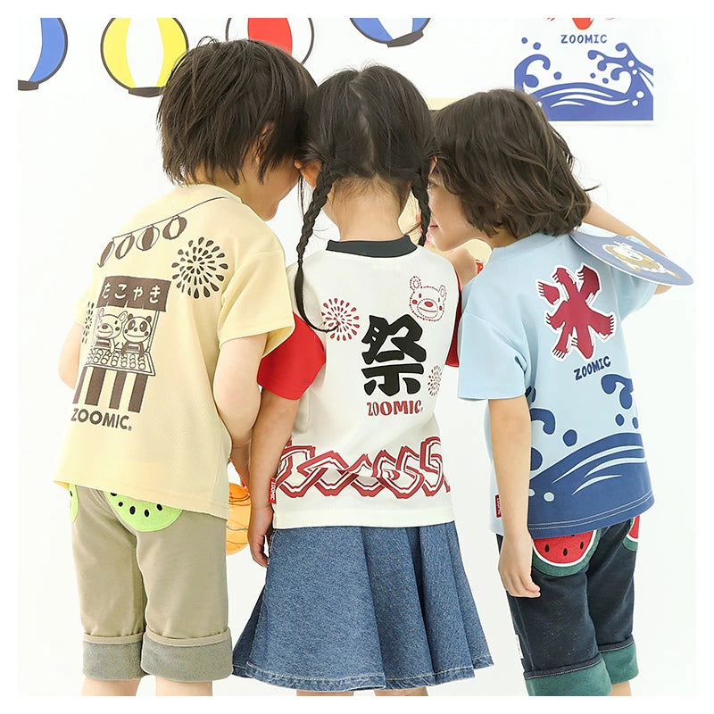 Japanese children's clothing ZOOMIC cool touch summer festival celebration mesh T-shirt 80-130cm boys/girls summer TOPS other brand children's clothing