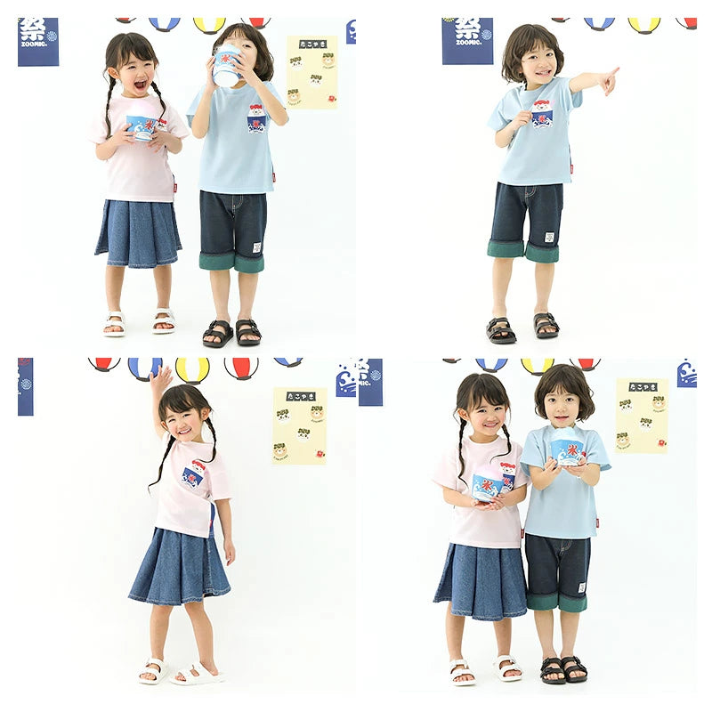 Japanese children's clothing ZOOMIC cool touch summer festival celebration mesh T-shirt 80-130cm boys/girls summer TOPS other brand children's clothing