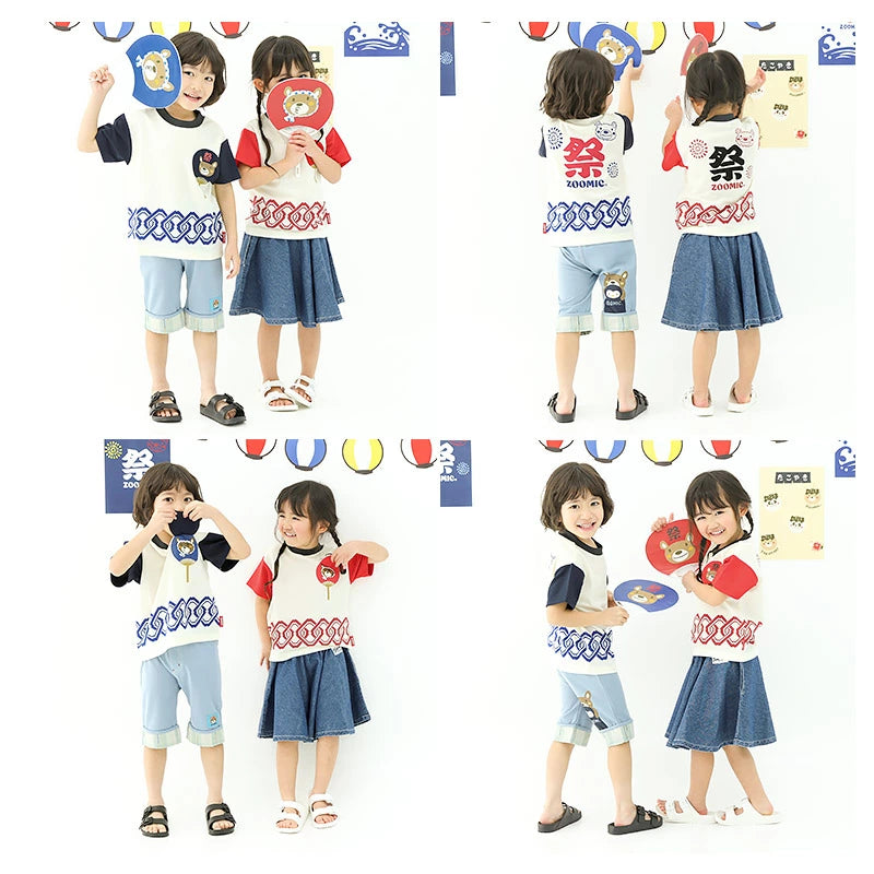Japanese children's clothing ZOOMIC cool touch summer festival celebration mesh T-shirt 80-130cm boys/girls summer TOPS other brand children's clothing