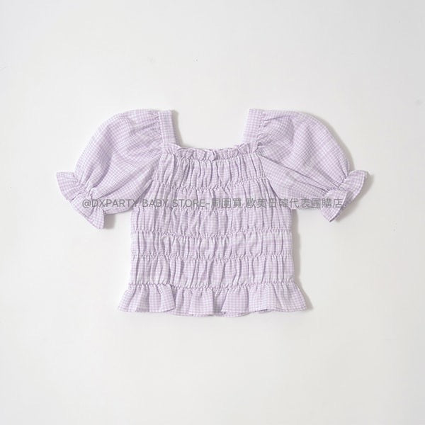 日本童裝 Ly# mine 格紋褶褶襯衫 100-150cm 女童款 夏季 TOPS