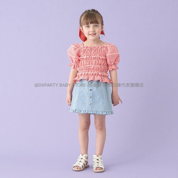 日本童裝 Ly# mine 格紋褶褶襯衫 100-150cm 女童款 夏季 TOPS