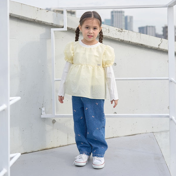 Japanese children's clothing Ly# mine embroidered denim pants 100-150cm girls spring and summer PANTS