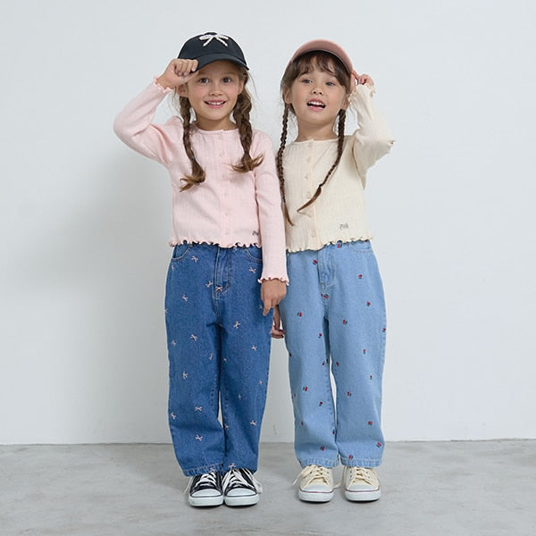 Japanese children's clothing Ly# mine embroidered denim pants 100-150cm girls spring and summer PANTS