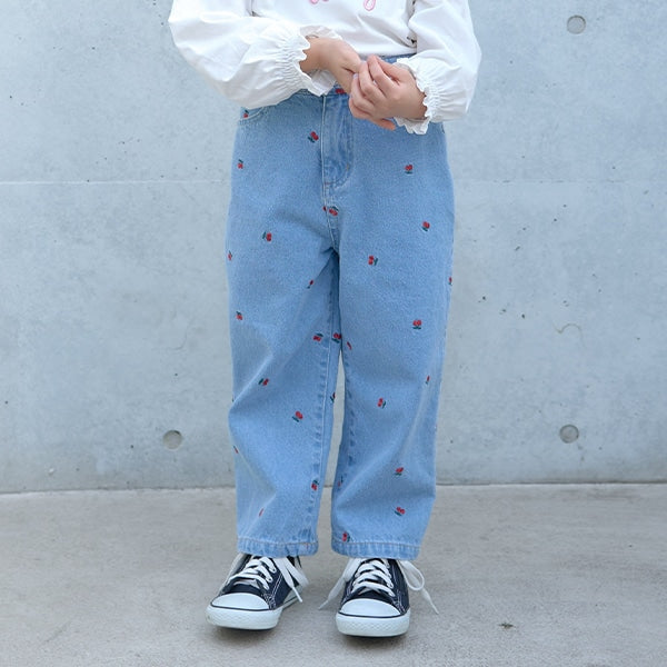 Japanese children's clothing Ly# mine embroidered denim pants 100-150cm girls spring and summer PANTS