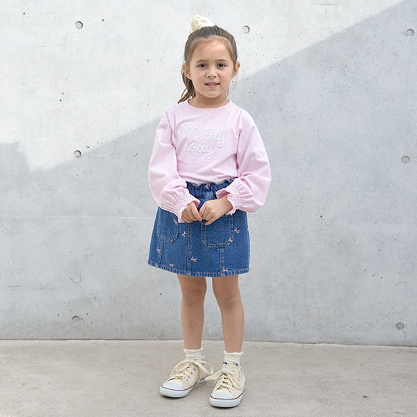 Japanese children's clothing Ly# mine puff sleeve embroidered letter top 100-150cm girls spring and summer TOPS