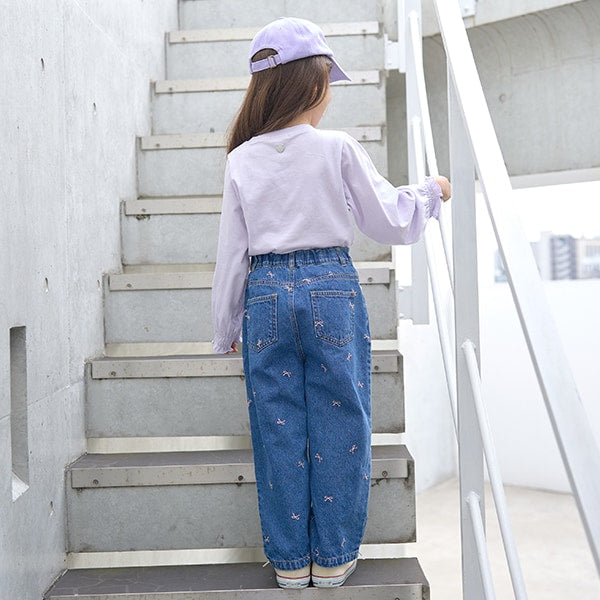 Japanese children's clothing Ly# mine puff sleeve embroidered letter top 100-150cm girls spring and summer TOPS