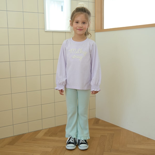 Japanese children's clothing Ly# mine puff sleeve embroidered letter top 100-150cm girls spring and summer TOPS