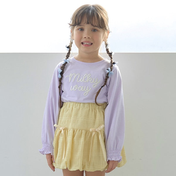 Japanese children's clothing Ly# mine puff sleeve embroidered letter top 100-150cm girls spring and summer TOPS