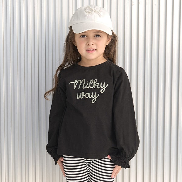 Japanese children's clothing Ly# mine puff sleeve embroidered letter top 100-150cm girls spring and summer TOPS