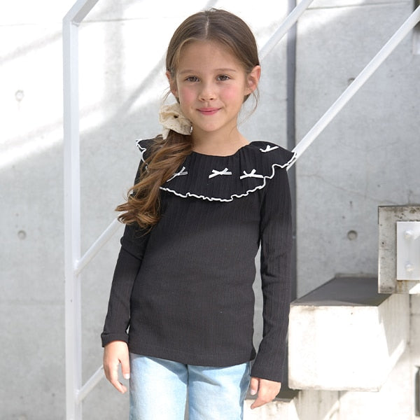 Japanese children's clothing Ly# mine 2Way front and back two-piece lotus leaf collar top 100-150cm girls spring and summer TOPS