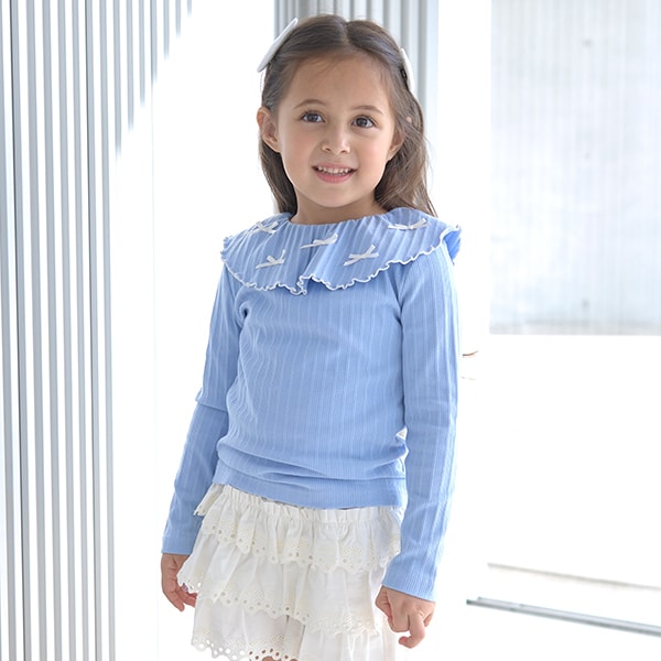 Japanese children's clothing Ly# mine 2Way front and back two-piece lotus leaf collar top 100-150cm girls spring and summer TOPS