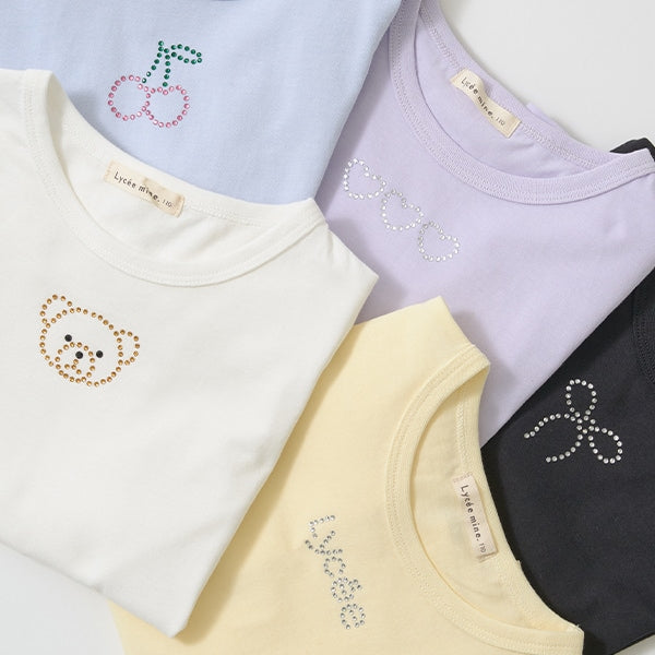 Japanese children's clothing Ly# mine color matching rhinestone puff sleeve top 100-150cm girls spring and summer TOPS