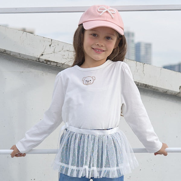 Japanese children's clothing Ly# mine color matching rhinestone puff sleeve top 100-150cm girls spring and summer TOPS