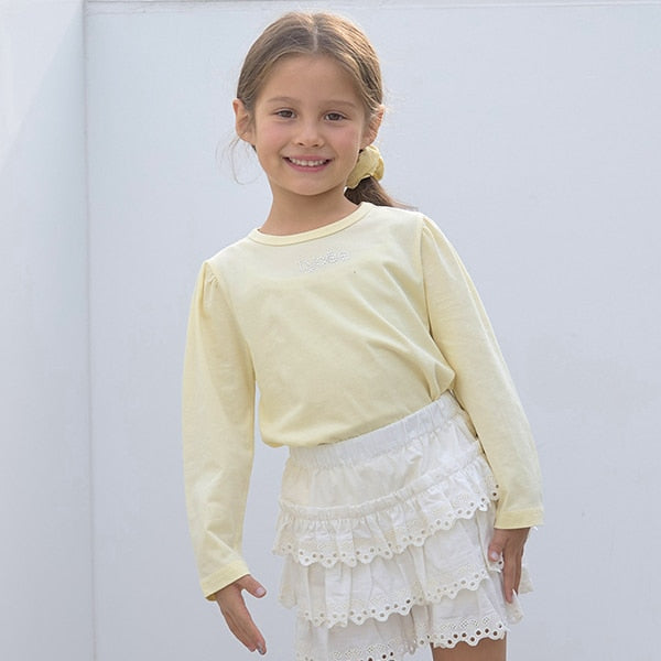 Japanese children's clothing Ly# mine color matching rhinestone puff sleeve top 100-150cm girls spring and summer TOPS