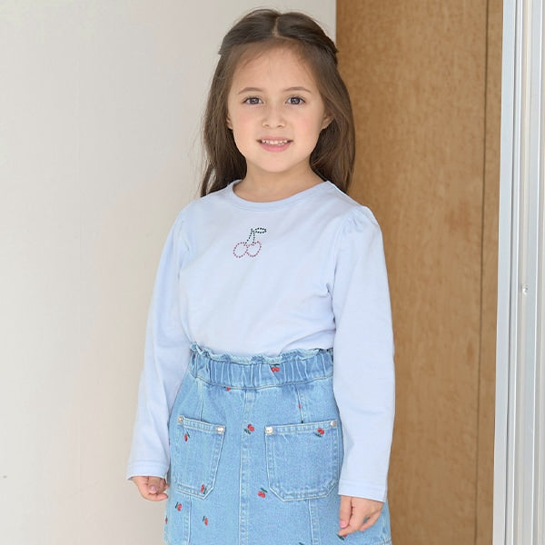 Japanese children's clothing Ly# mine color matching rhinestone puff sleeve top 100-150cm girls spring and summer TOPS