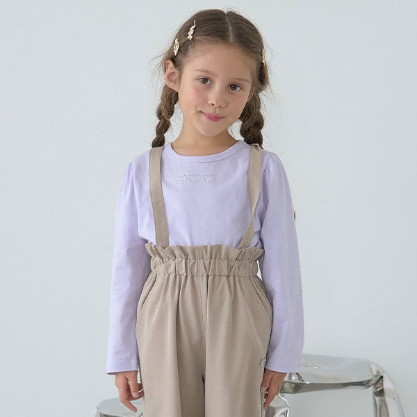 Japanese children's clothing Ly# mine color matching rhinestone puff sleeve top 100-150cm girls spring and summer TOPS