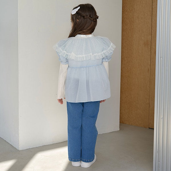 Japanese children's clothing Ly# mine fake two-piece puff sleeve top 100-150cm girls spring and summer TOPS