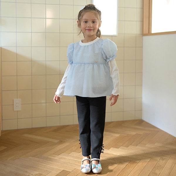 Japanese children's clothing Ly# mine fake two-piece puff sleeve top 100-150cm girls spring and summer TOPS