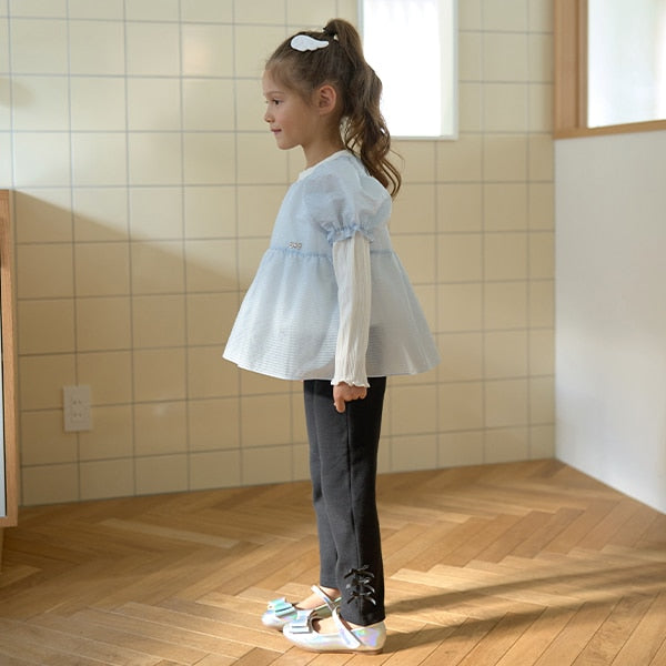 Japanese children's clothing Ly# mine fake two-piece puff sleeve top 100-150cm girls spring and summer TOPS
