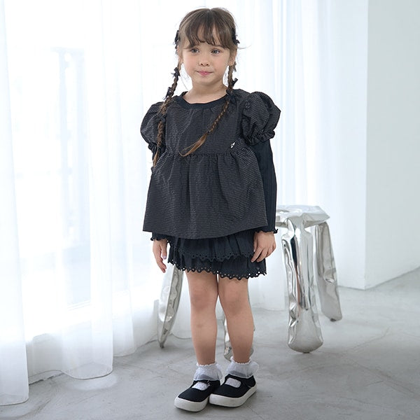 Japanese children's clothing Ly# mine fake two-piece puff sleeve top 100-150cm girls spring and summer TOPS