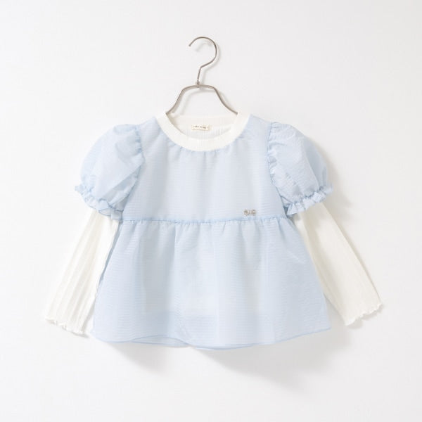 Japanese children's clothing Ly# mine fake two-piece puff sleeve top 100-150cm girls spring and summer TOPS
