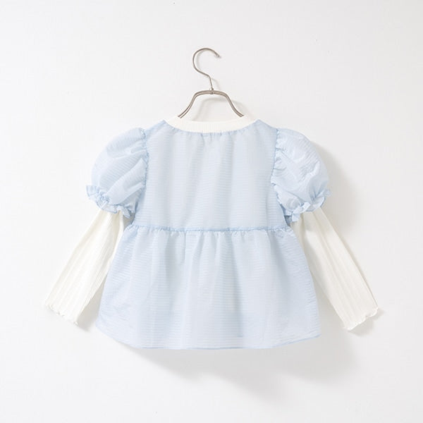 Japanese children's clothing Ly# mine fake two-piece puff sleeve top 100-150cm girls spring and summer TOPS