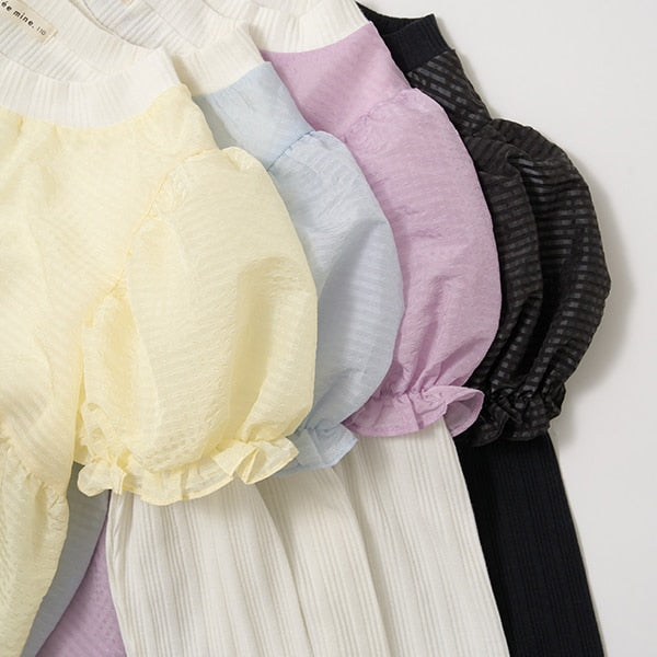 Japanese children's clothing Ly# mine fake two-piece puff sleeve top 100-150cm girls spring and summer TOPS