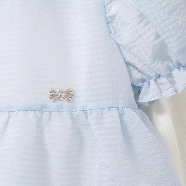 Japanese children's clothing Ly# mine fake two-piece puff sleeve top 100-150cm girls spring and summer TOPS
